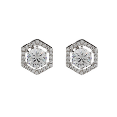 Silver Delicate Solitaire with Octagon Shape Zircons Studs Earrings