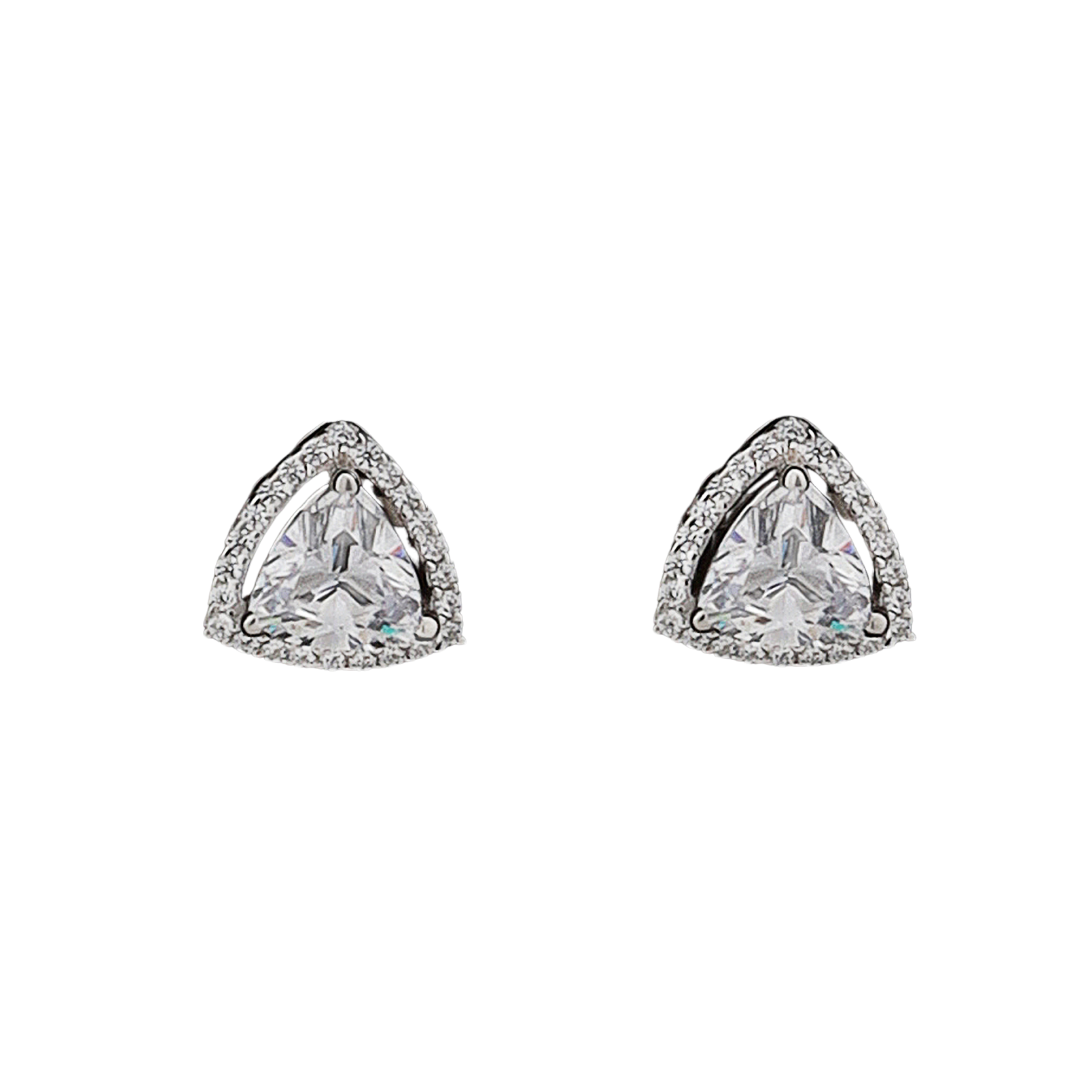 Silver Delicate Triangular Solitaire and Zircons Earrings