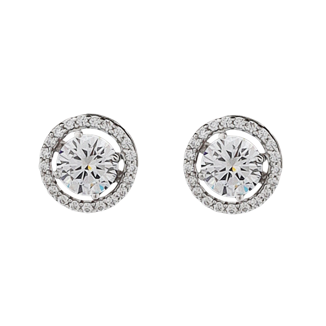 Silver Delicate Round Solitaire with Zircons Earrings