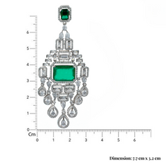 Silver Opulent Green Emerald with Zircons Chandelier Earrings