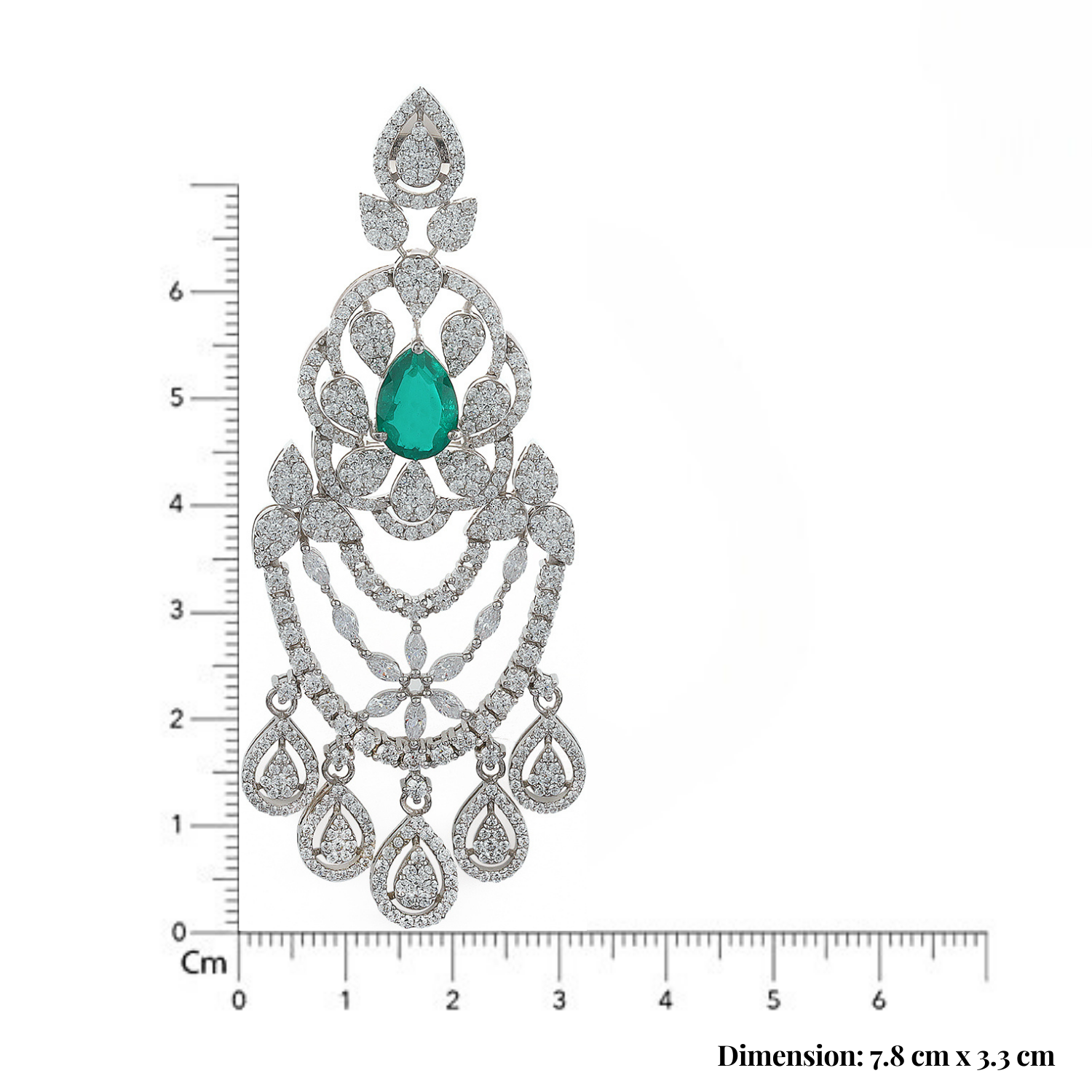 Silver Legendary Green Emerald Drop and Zircons Chandelier Earrings