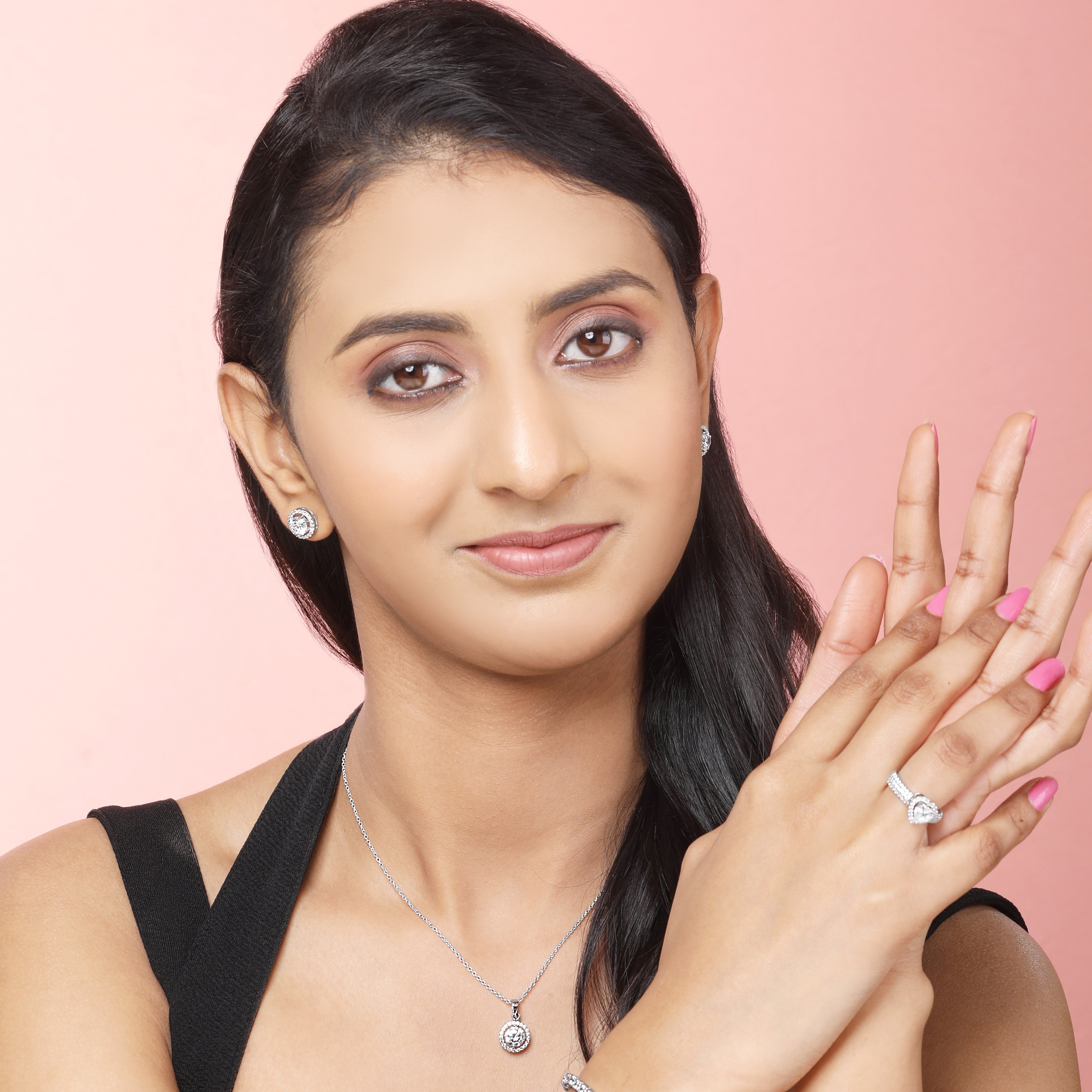 Silver Delicate Round Solitaire with Zircons Earrings