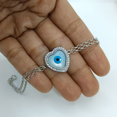 Silver Heart Evil Eye and Zircon Bracelet