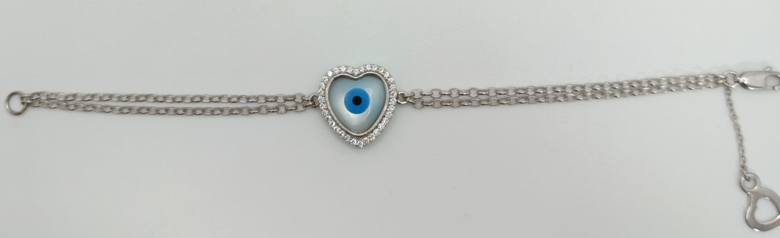 Silver Heart Evil Eye and Zircon Bracelet