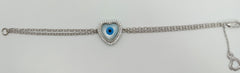 Silver Heart Evil Eye and Zircon Bracelet