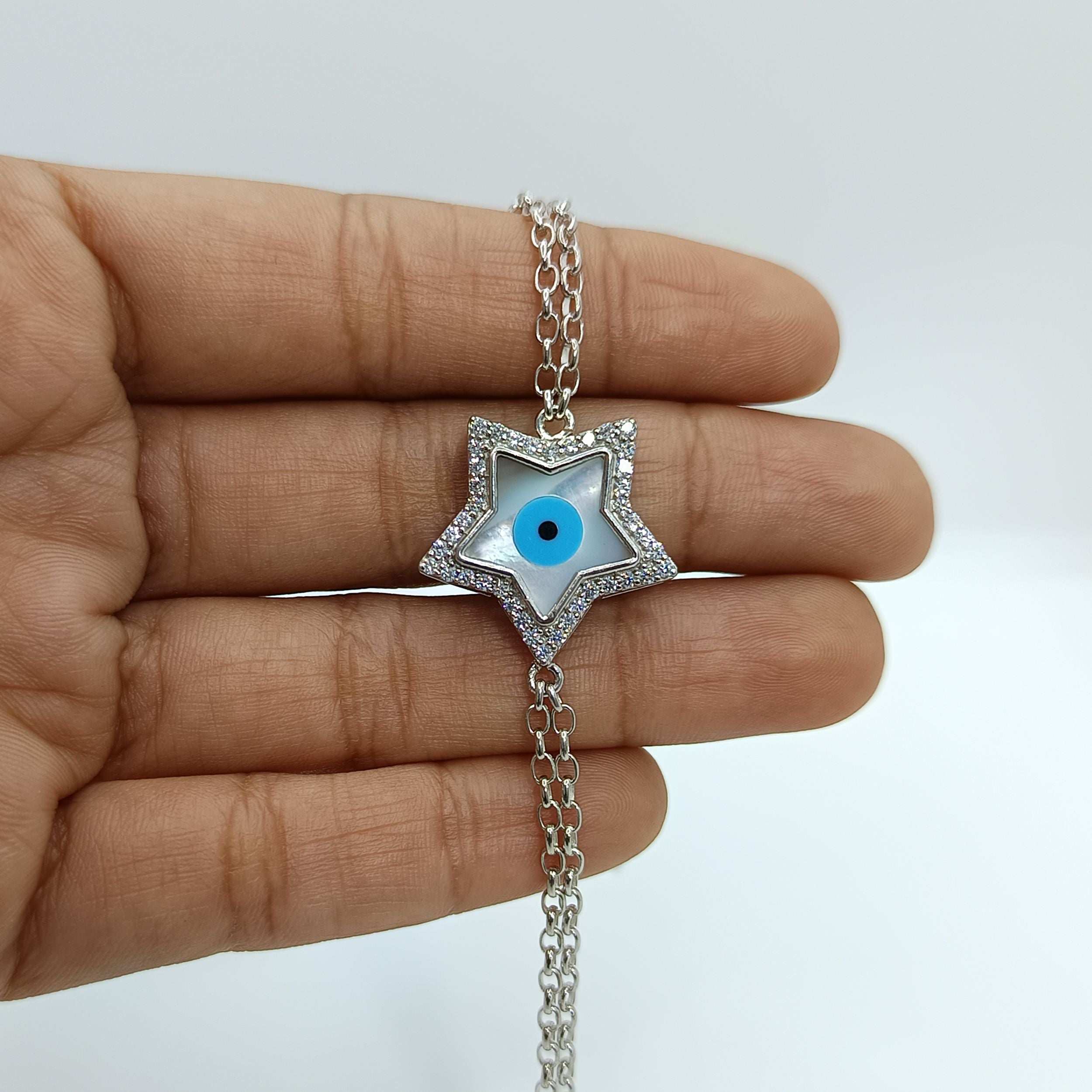 Silver Star Shaped Evil Eye Zircon Bracelet