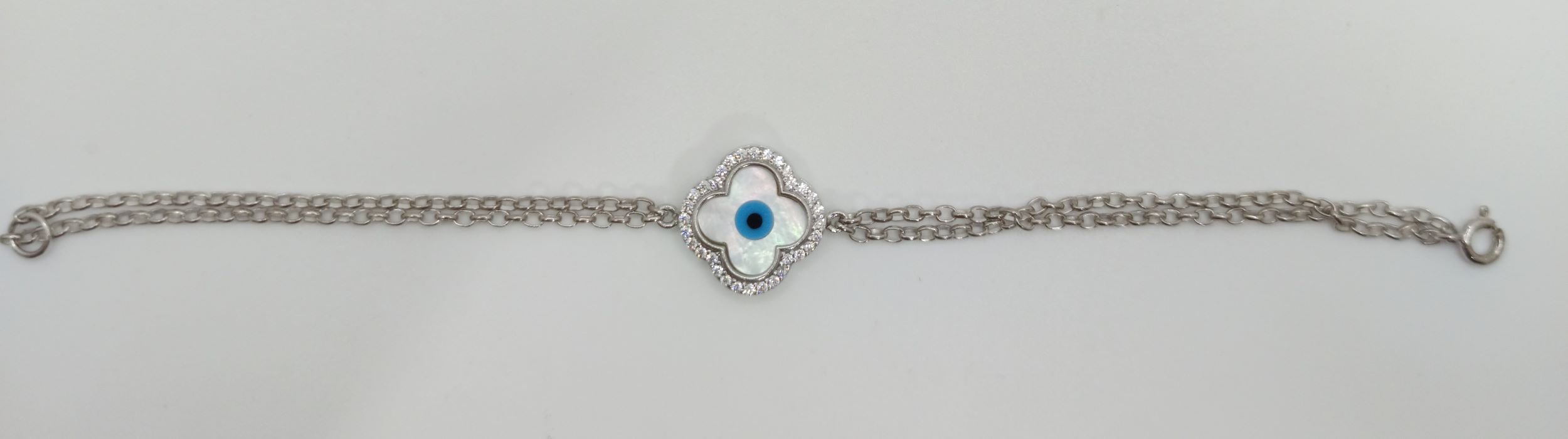 WTJ Macie 925 Silver Clover Evil Eye Diamond Bracelet