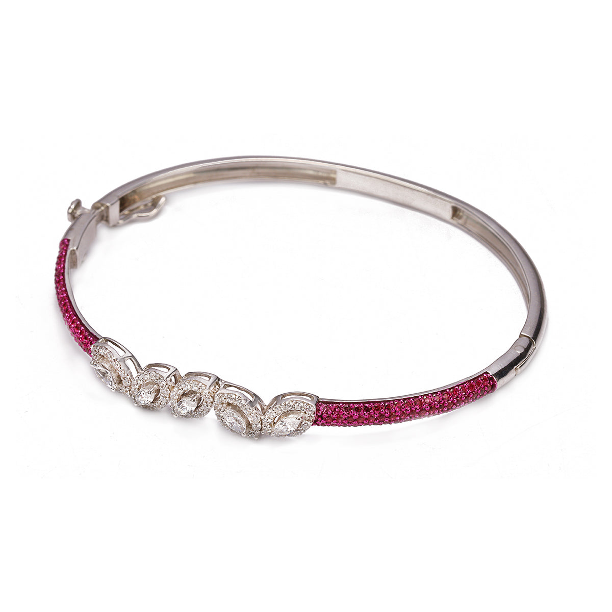 Silver Ruby with Marquise Shaped Zircon with Red Ceramic Stiff Bracelet