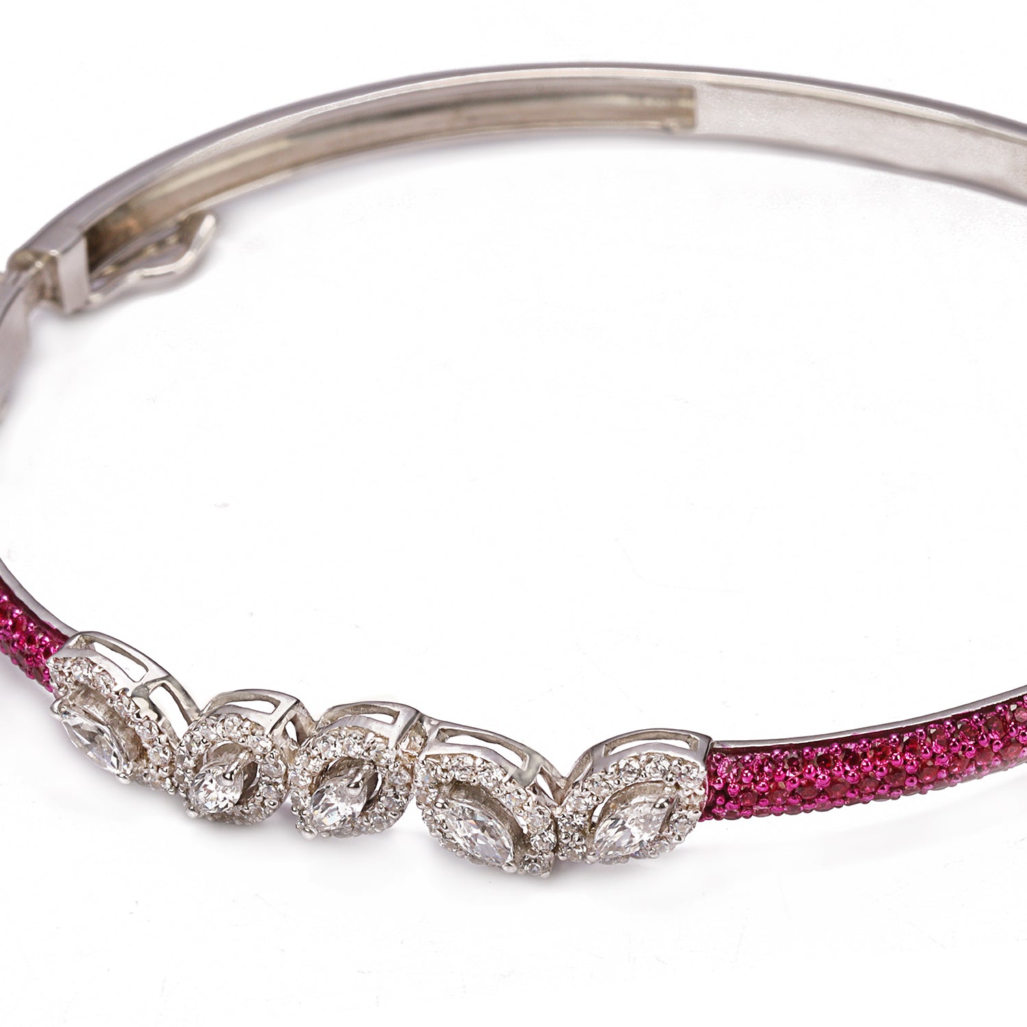 Silver Ruby with Marquise Shaped Zircon with Red Ceramic Stiff Bracelet