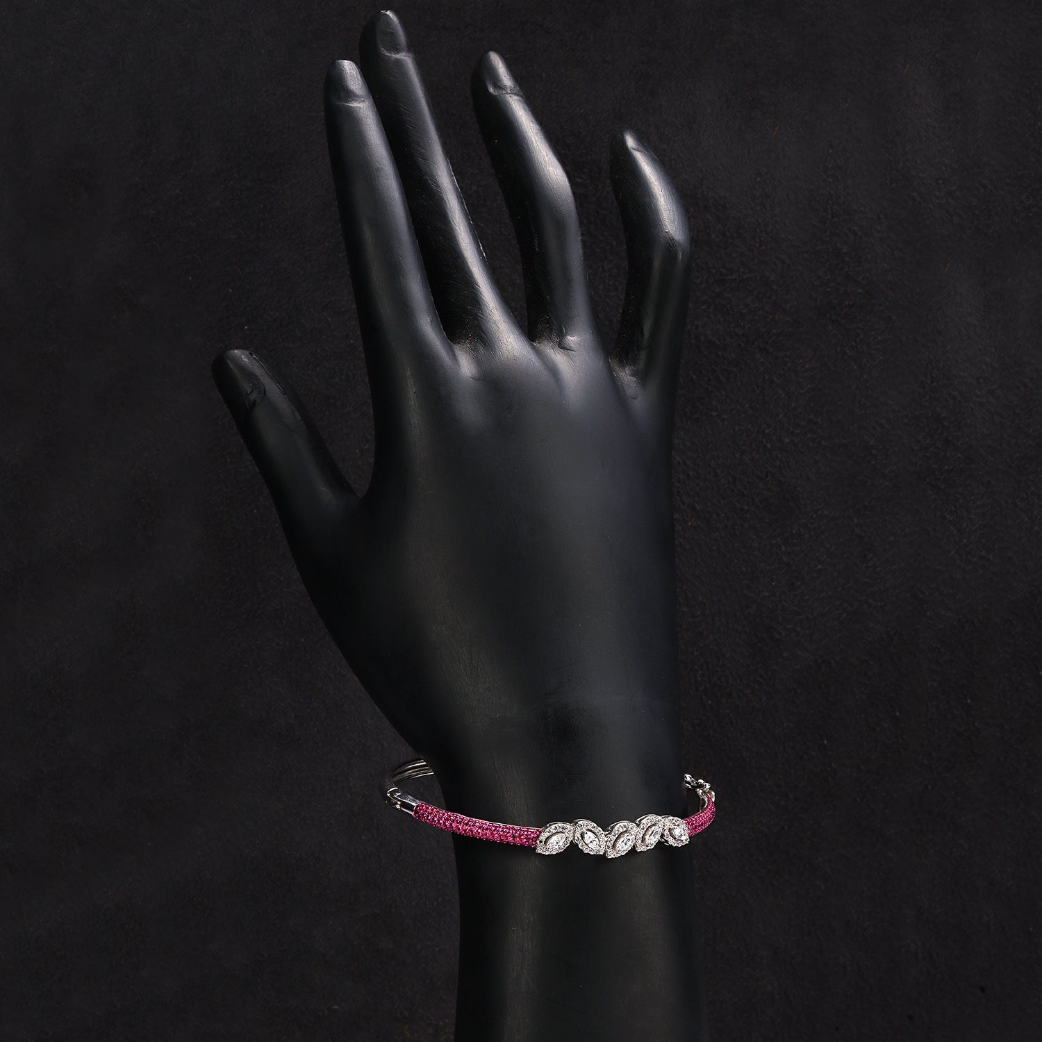 Silver Ruby with Marquise Shaped Zircon with Red Ceramic Stiff Bracelet