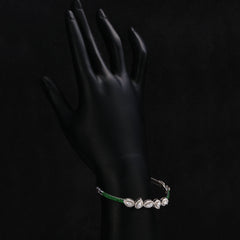 Silver Green Emerald and Pear Shaped Zircon with Green Ceramic Stiff Bracelet