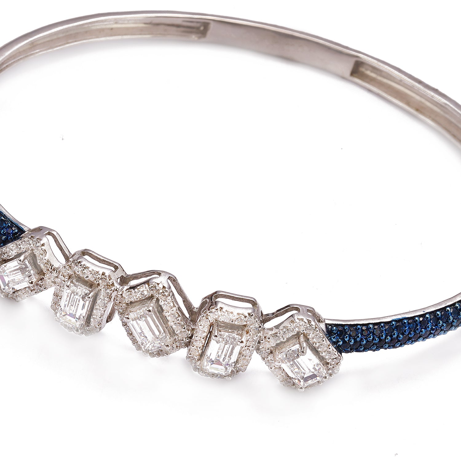 Silver Blue Sapphire and Emerald cut Zircon with Blue Ceramic Bracelet