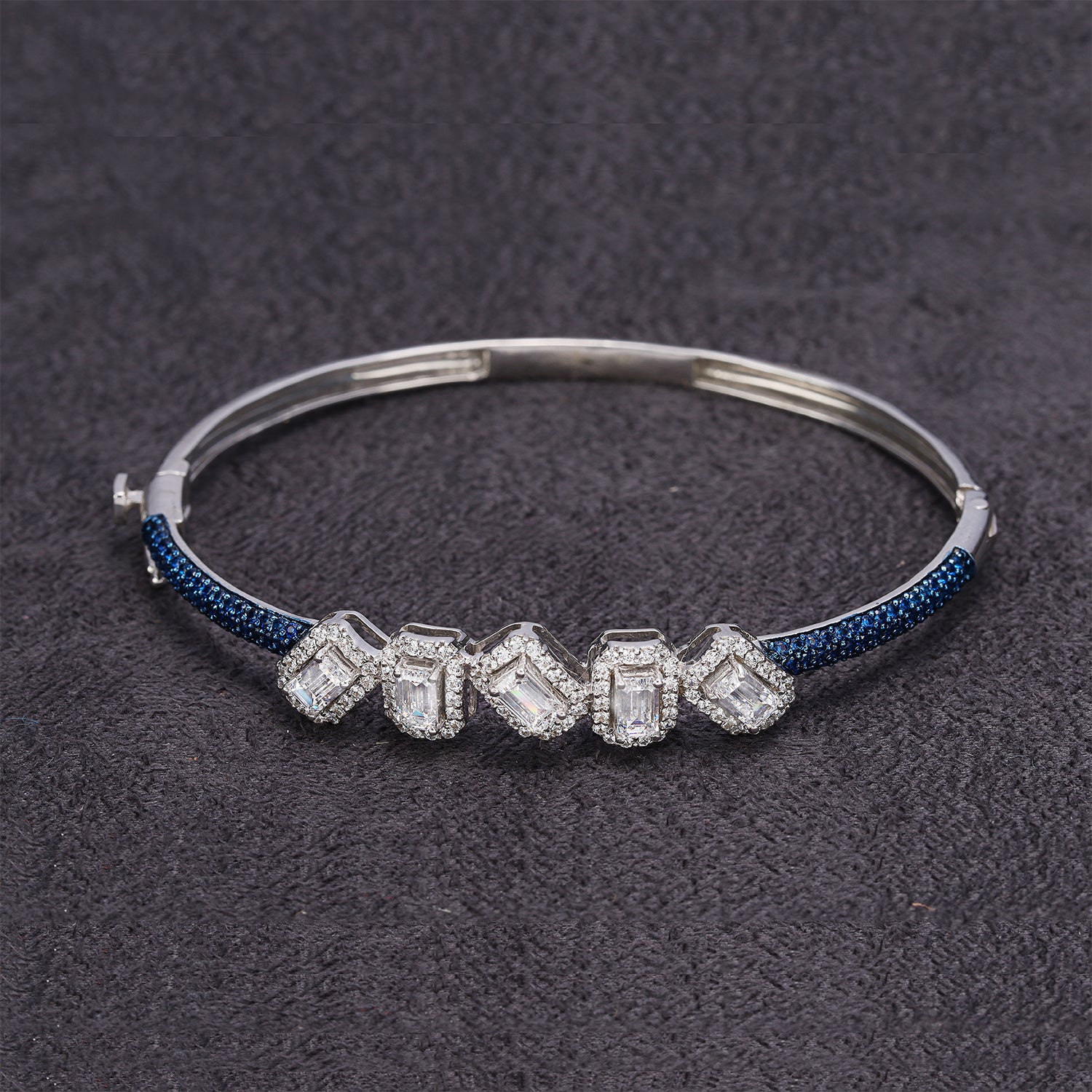 Silver Blue Sapphire and Emerald cut Zircon with Blue Ceramic Bracelet