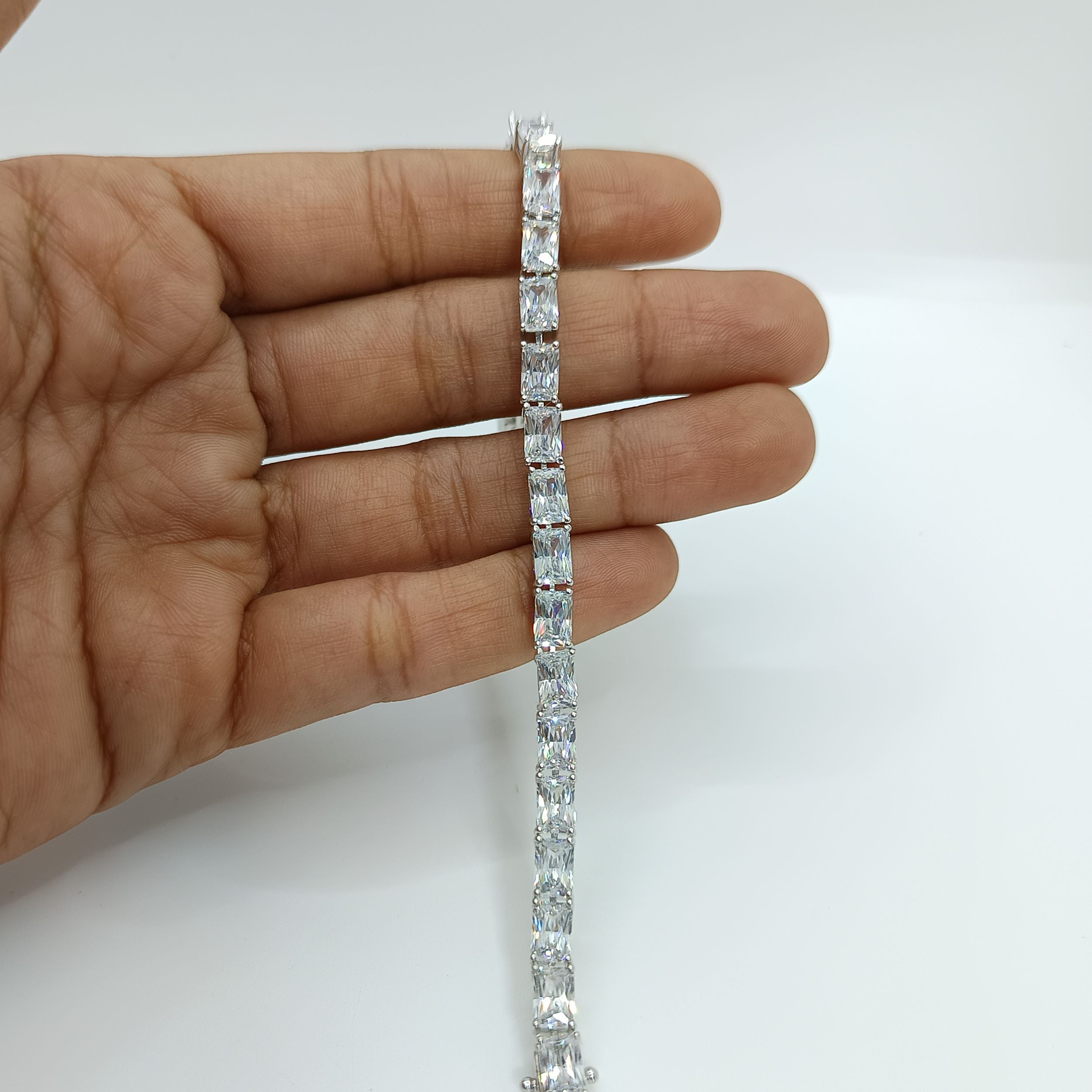 Silver Emerald Cut Zircon Eternity Tennis Bracelet