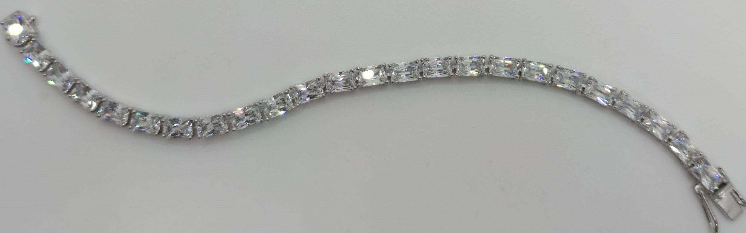 Silver Emerald Cut Zircon Eternity Tennis Bracelet