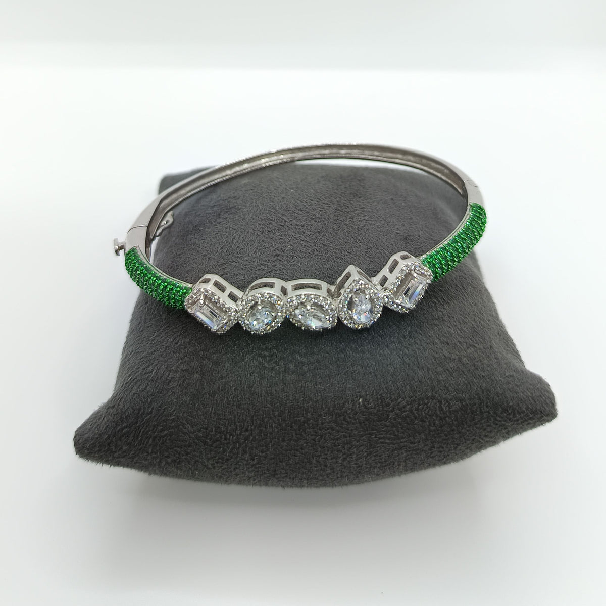 Silver Green Emerald with Mutli Shaped Zircon Bracelet