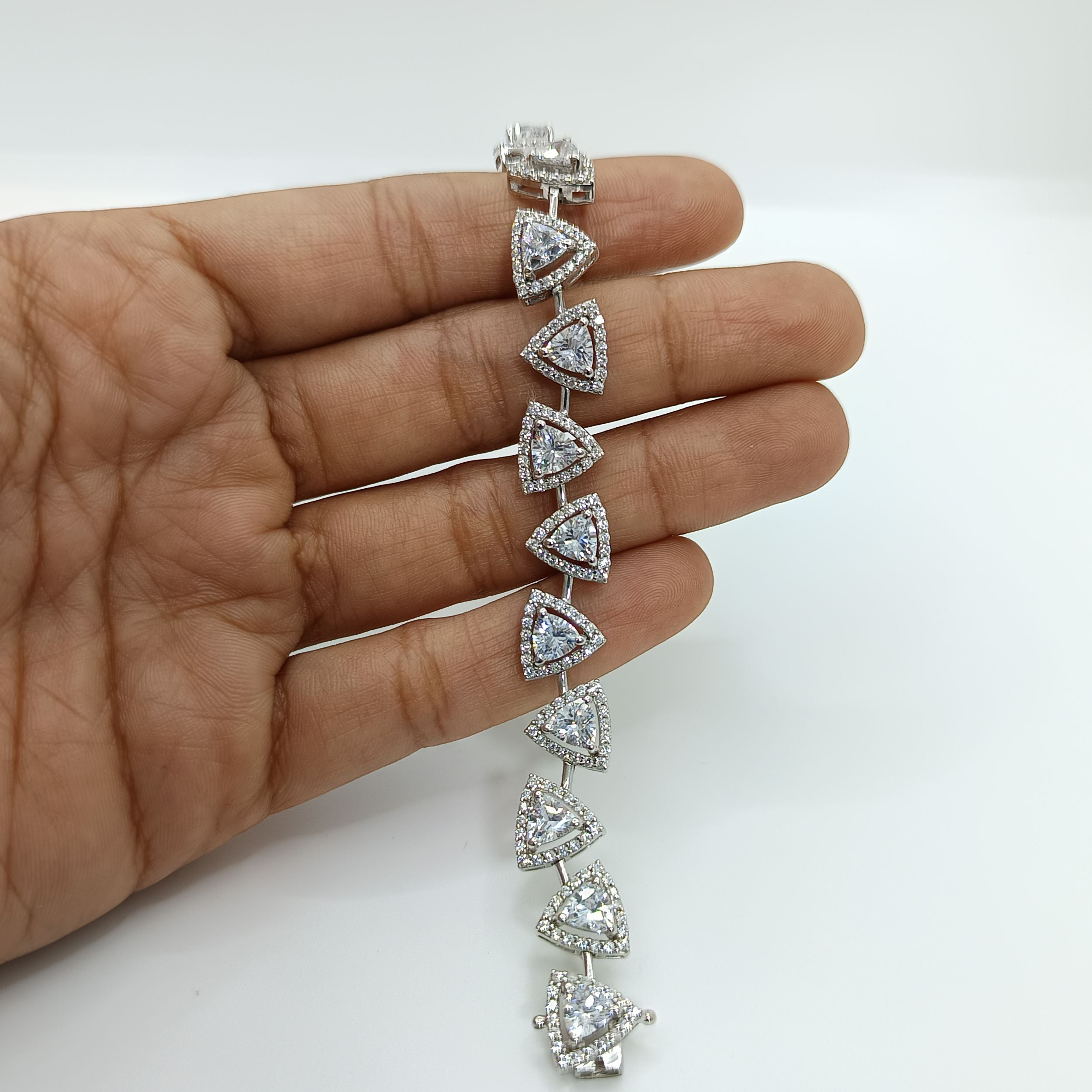 Silver Trillion Shaped Zircon Tennis Bracelet