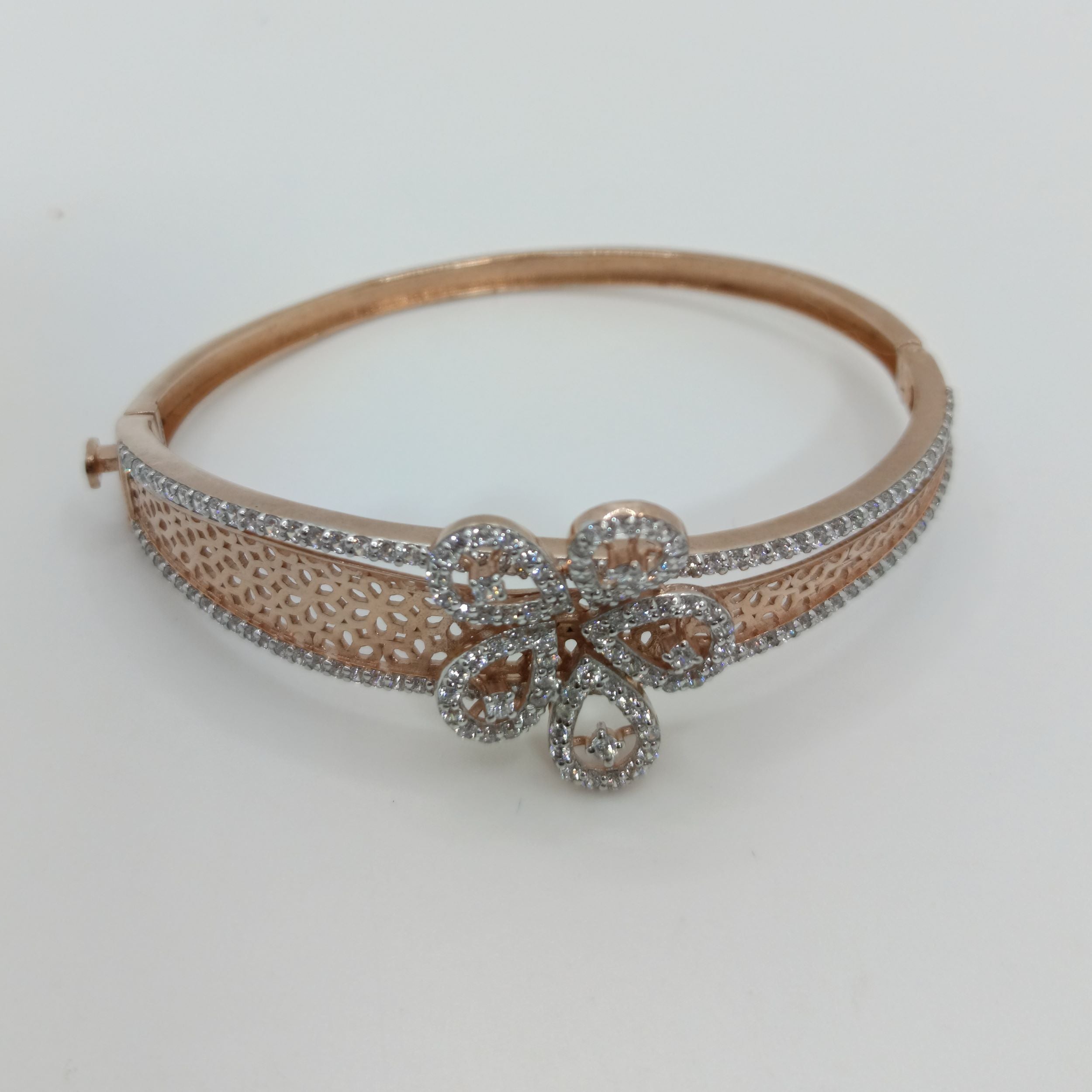 Silver Rose Gold Flower Patels Stiff Zircon Bracelet