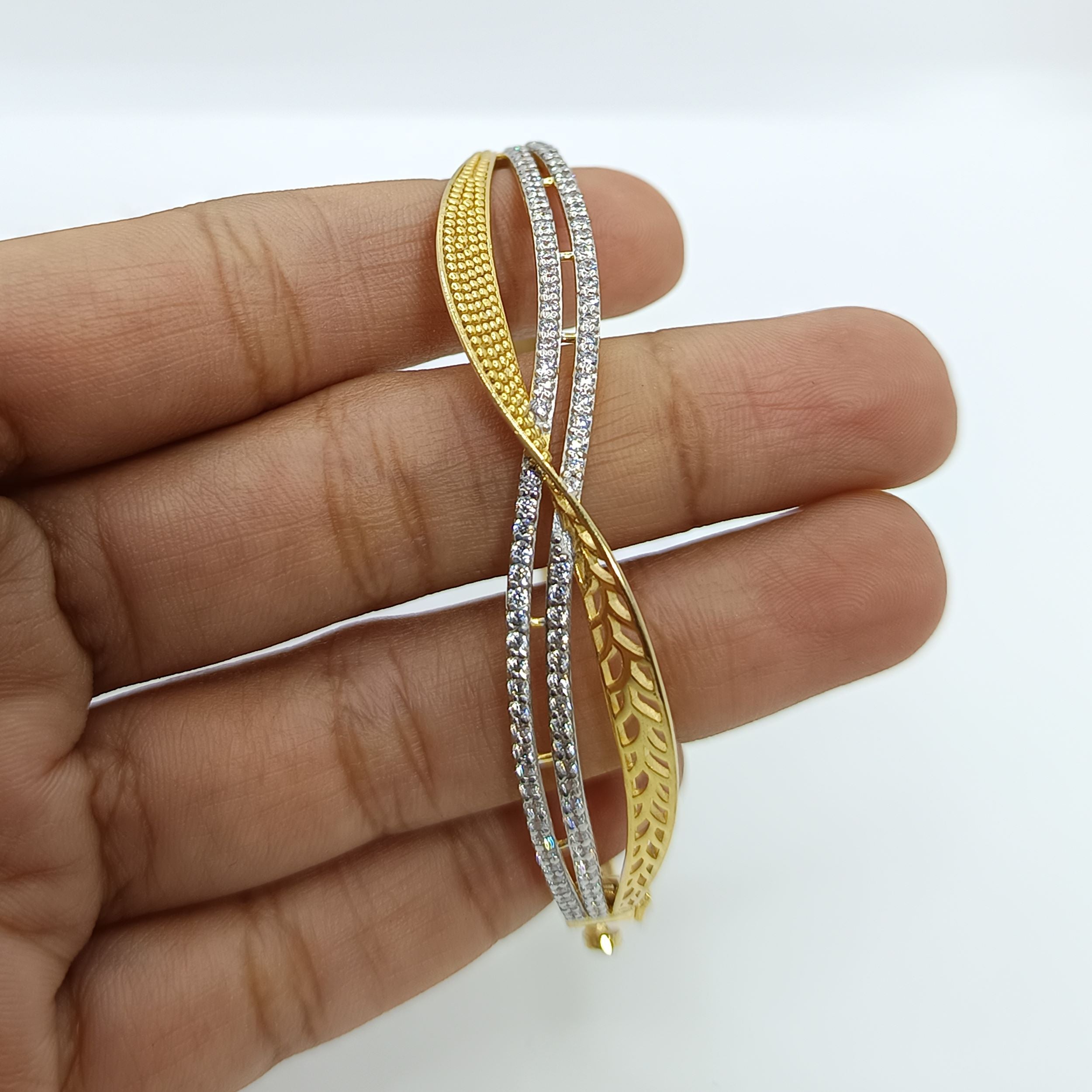 Silver Yellow Gold Zircon Stiff Bracelet