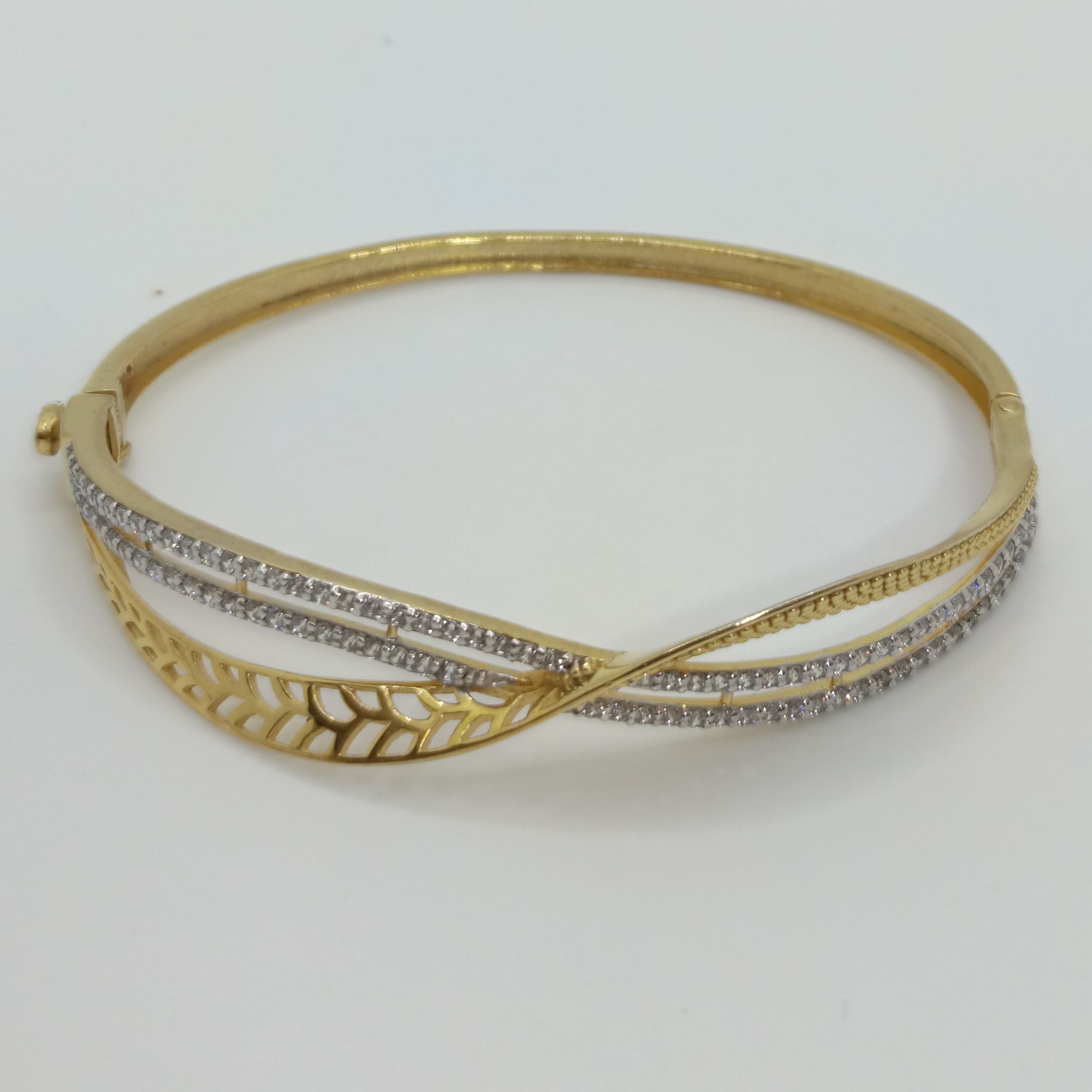 Silver Yellow Gold Zircon Stiff Bracelet