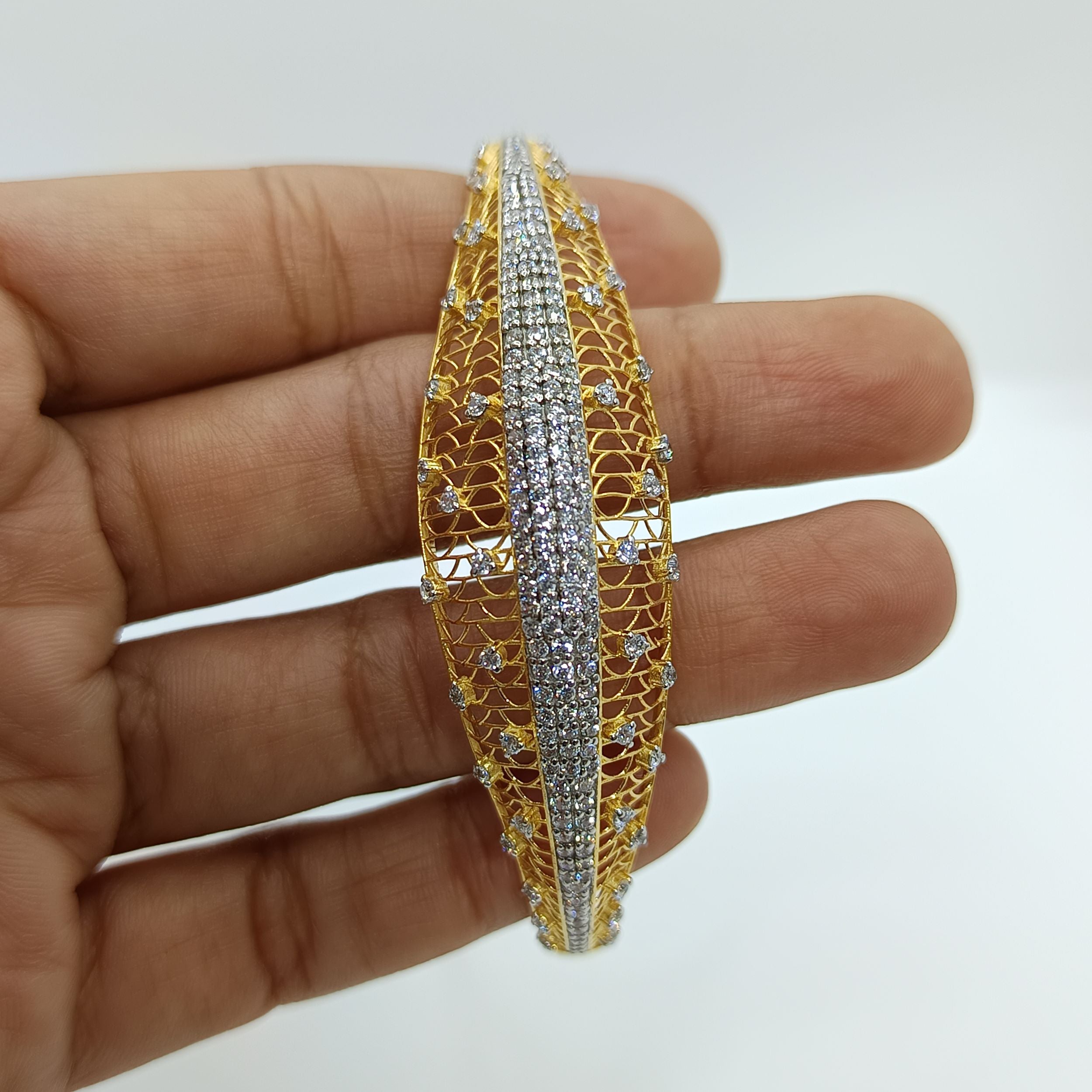 Silver Yellow Gold Finish Stiff with Zircon Bracelet