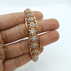 Silver Rose Gold Finish with Flower Design Zircon Bracelet