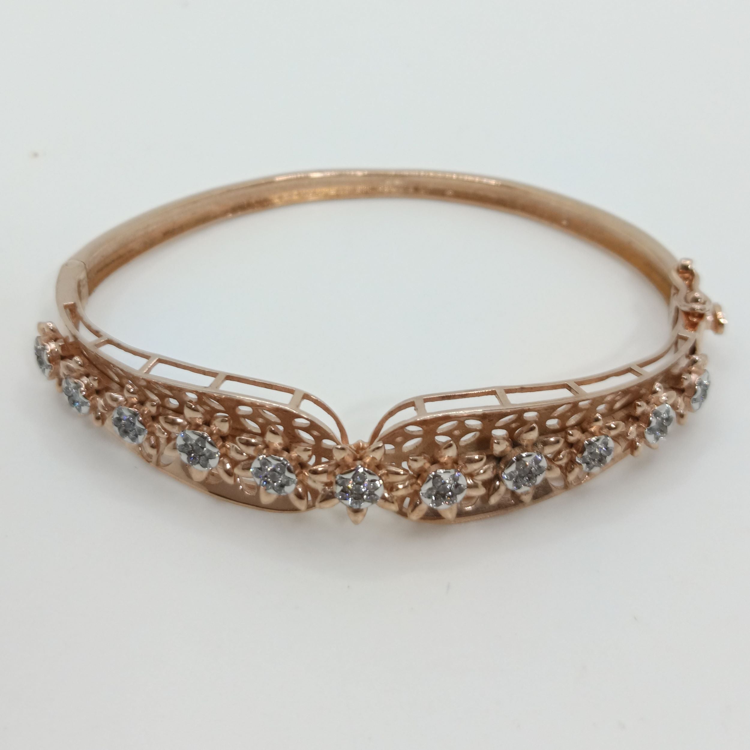 Silver Rose Gold Finish with Flower Design Zircon Bracelet