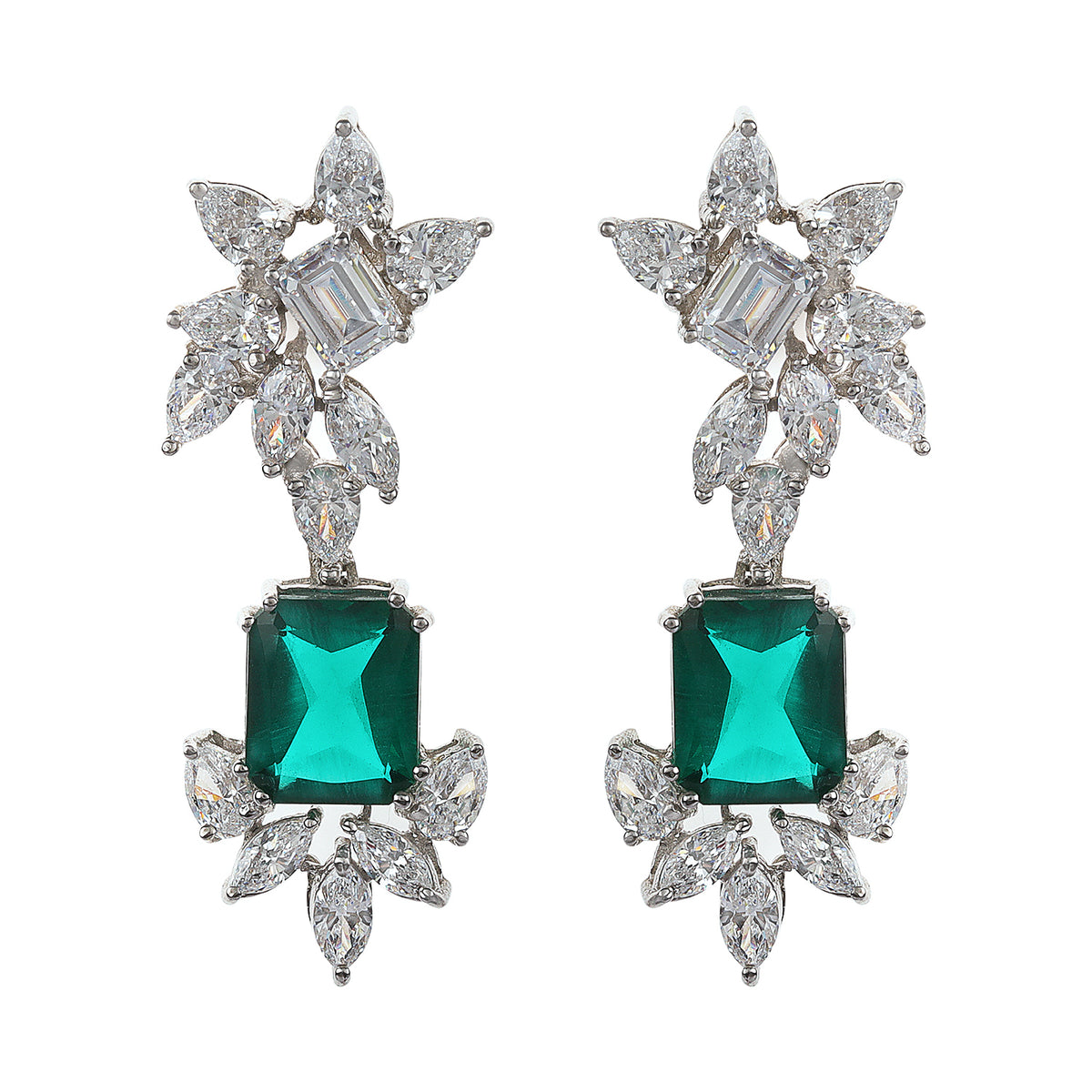 Silver Zircon Green Classy Earrings