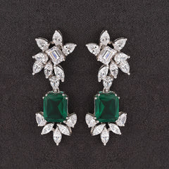 Silver Zircon Green Classy Earrings