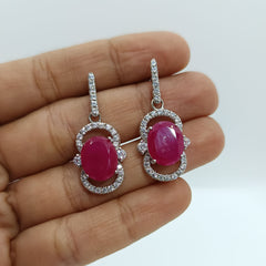 Silver Ruby Hanging Zircon Earrings