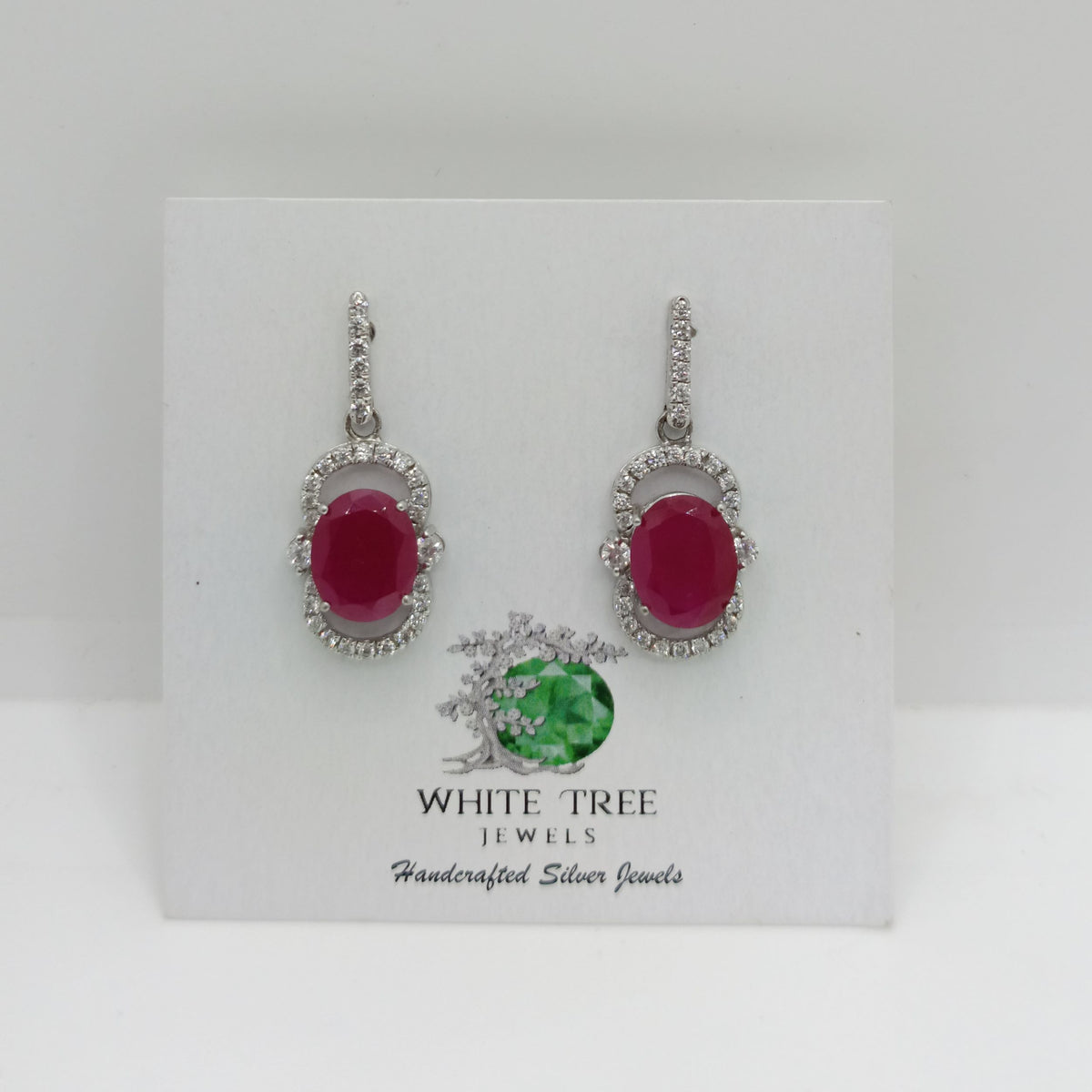 Silver Ruby Hanging Zircon Earrings