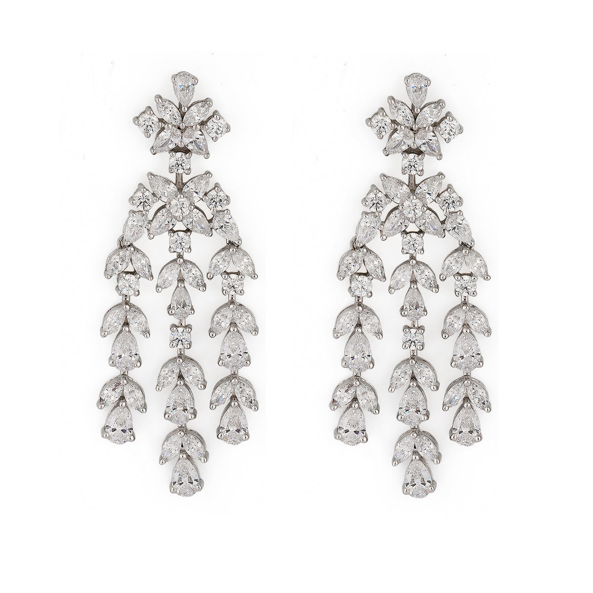 Silver Stunning Pear and Marquise Zircons Chandelier Earrings