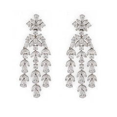 Silver Stunning Pear and Marquise Zircons Chandelier Earrings