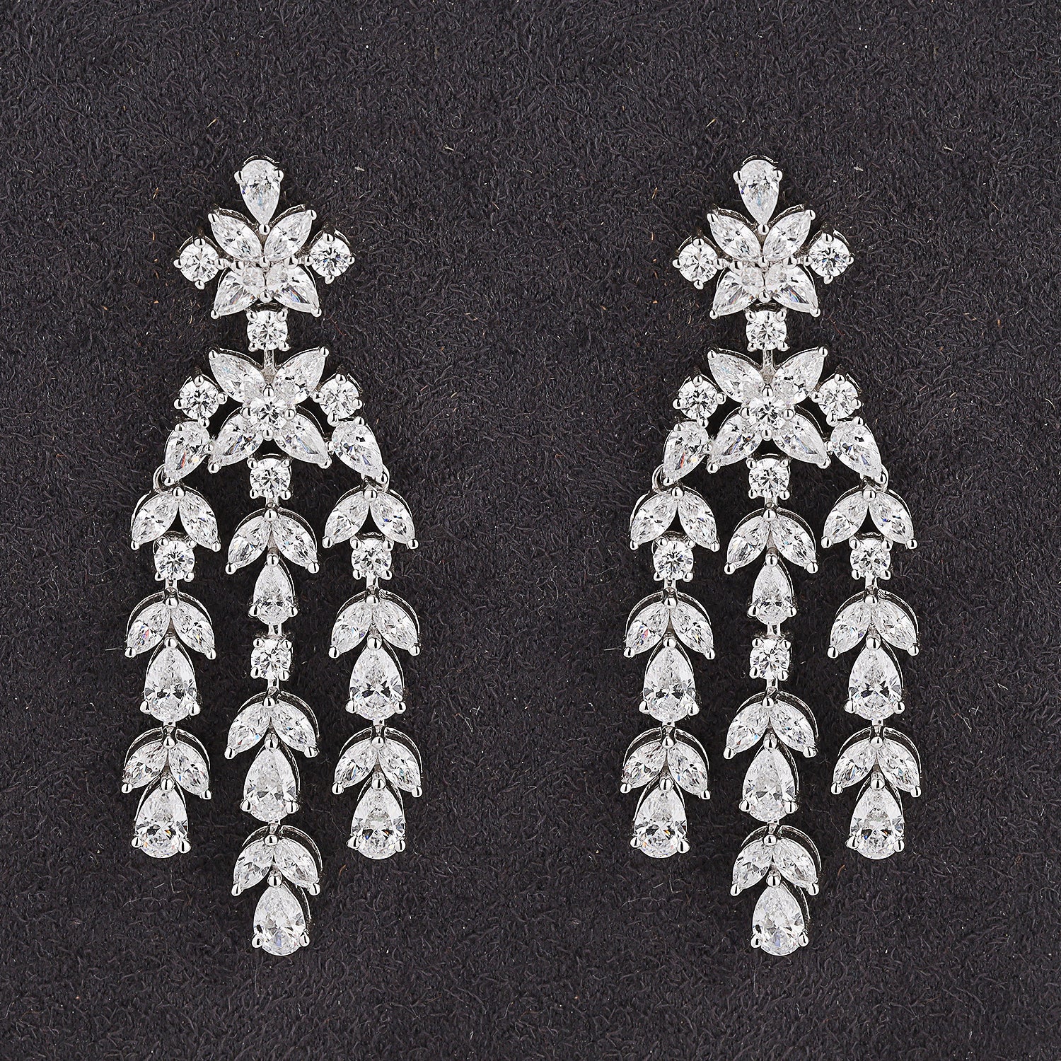 Silver Stunning Pear and Marquise Zircons Chandelier Earrings