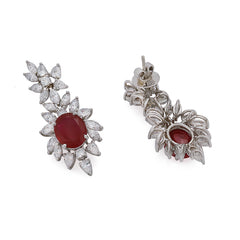 Silver Everlasting Oval Ruby with Pear and Marquise Zircons Long Earrings