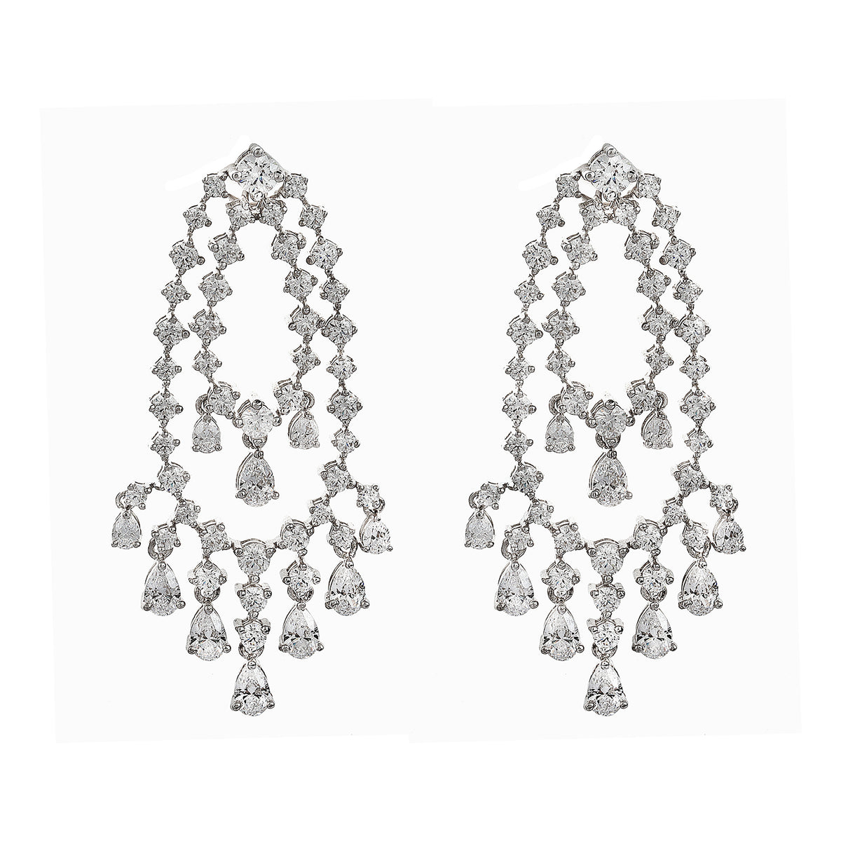 Silver White Zircons Chandelier Earrings