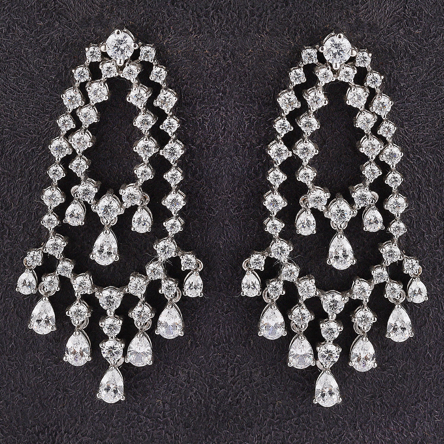 Silver White Zircons Chandelier Earrings