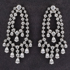 Silver White Zircons Chandelier Earrings