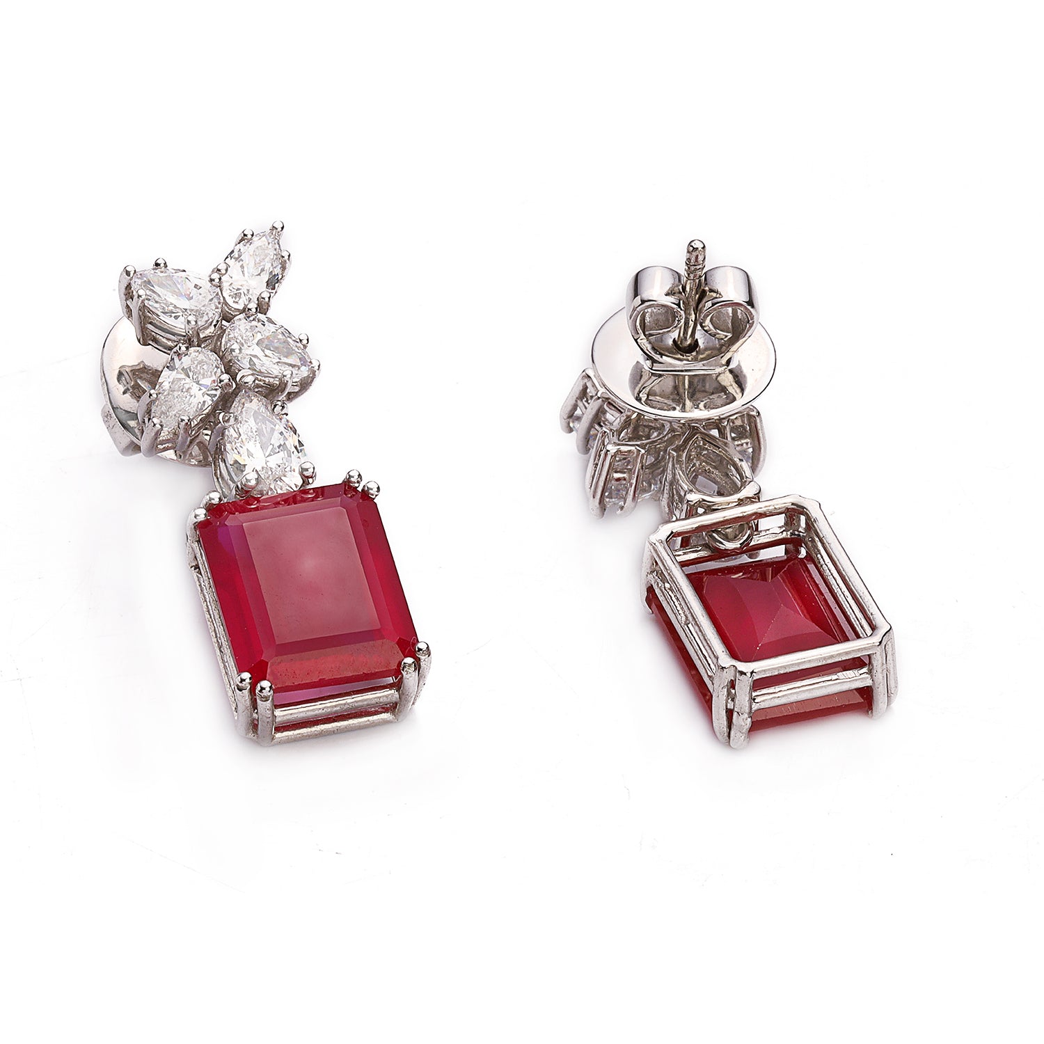 Silver Ruby with Pear Zircons Earrings