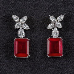 Silver Ruby with Pear Zircons Earrings