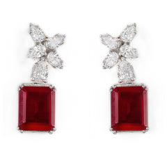 Silver Ruby with Pear Zircons Earrings