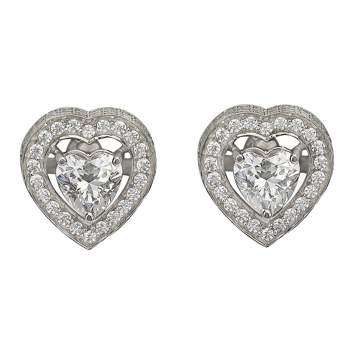 Silver Fascinating Heart Solitaire with Zircons Earrings