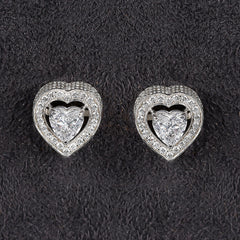 Silver Fascinating Heart Solitaire with Zircons Earrings