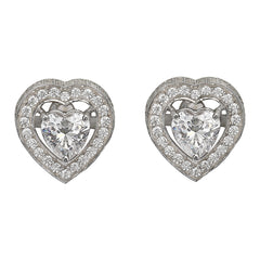 Silver Fascinating Heart Solitaire with Zircons Earrings