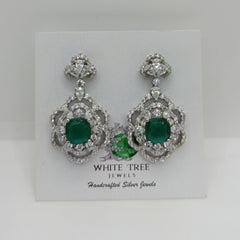 Silver Evergreen Emerald and  Zircons Earrings