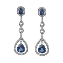 Silver Engaging Blue Pear and Oval with Zircons Dangle Earrings