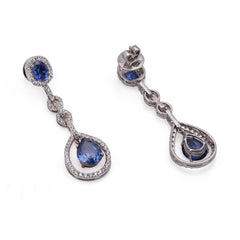 Silver Engaging Blue Pear and Oval with Zircons Dangle Earrings