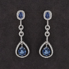 Silver Engaging Blue Pear and Oval with Zircons Dangle Earrings