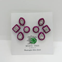 Silver Ruby with Ceramic Quote Zircon Earrings