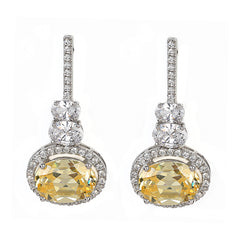 Silver Yellow Sapphire and Oval Zircons Earrings